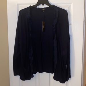 Talbots Woman Plus Size 3X Navy Ruffle Open Cardigan Sweater